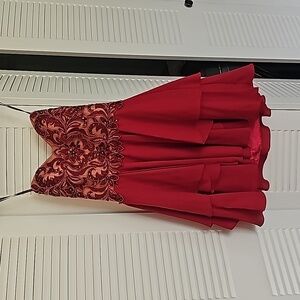 Red Strapless Sweetheart Beaded Bust Chiffon for Homecoming, Semiformal, Wedding